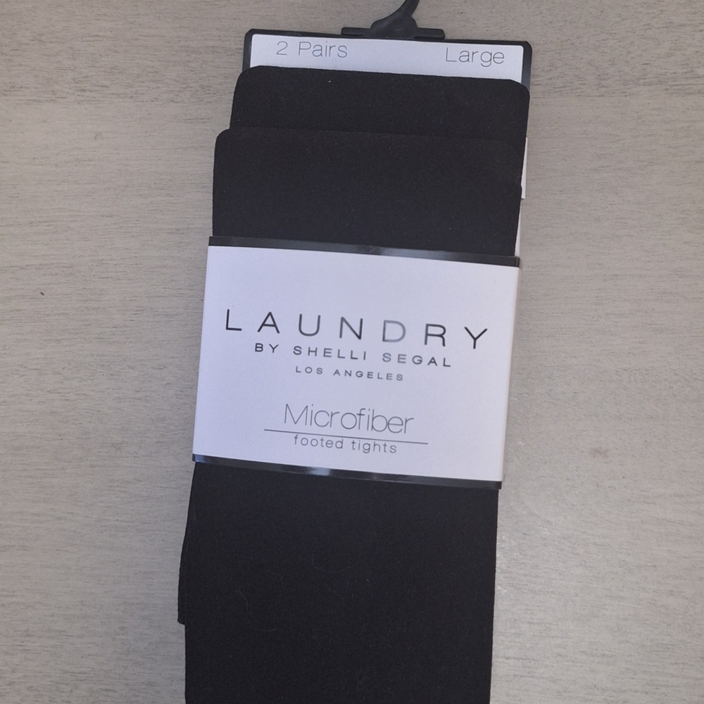 Laundry by Shelli Segal Black Microfiber Footed Tights - 2 Pairs